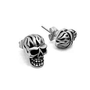 Flame Skull Head Stud Earrings
